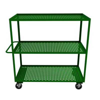 Perforated Garden Cart w/ 3 Shelves, 6" Mold-On Rubber Casters (1,200 lbs. Capacity)