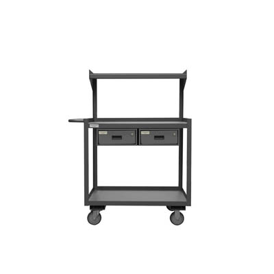 3 Shelf Portable Shop Desk w/ 5" Polyurethane Casters & 2 Drawers