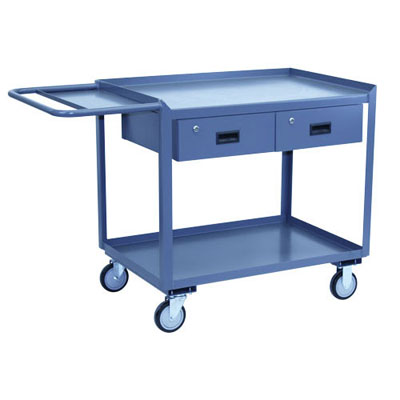 Two Shelf Service Cart w/ 2 Drawers & Tool Shelf, 24"W