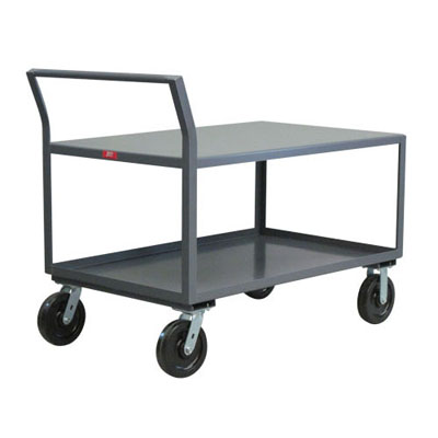 2 Shelf Reinforced Low Profile Steel Cart w/ 8" Phenolic Casters, 24" Wide, 4,800 lb. Capacity