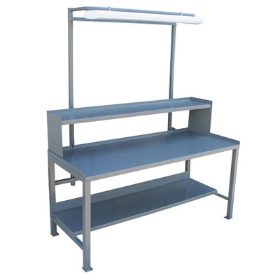 Heavy Duty Fixed Workbench with 1/2 Shelf & Light Fixture, 30" Deep