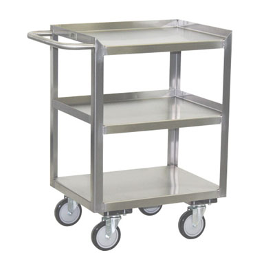 Stainless Steel Mobile Work Stand w/ 3 Shelves, Steel Rigs & 5" Urethane Casters, 24" Deep