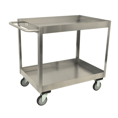 Stainless Steel 2 Shelf Cart w/ 3" Lips, 5" Urethane Casters, and Steel Rigs, 24" Wide