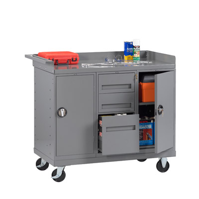 Mobile Workbench w/ 2 Cabinets & 3 Drawers