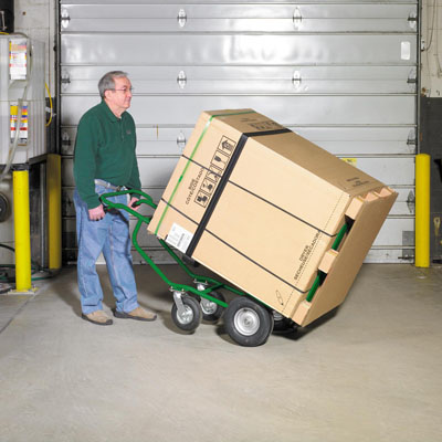 4-Wheel Deluxe Pallet Hand Truck, Extended Forks - Steel, 600 lb. Capacity, Spring-Loaded Pallet Forks