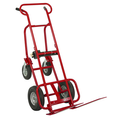 HVAC Hand Truck - Steel, (4) Pneumatic Wheels, 600 lb. Capacity, Red, Spring-Loaded Forks