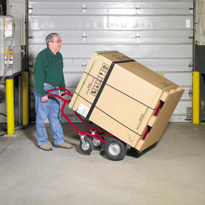 HVAC Hand Truck - Steel, (4) Pneumatic Wheels, 600 lb. Capacity, Red, Spring-Loaded Forks