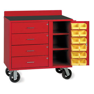 Mobile Workbench, 14ga Steel, 36"Wide, 4 Drawers &  Bins