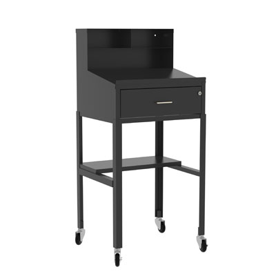 Industrial Mobile Shop Desk with Drawer, Open Base