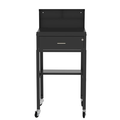 Industrial Mobile Shop Desk with Drawer, Open Base