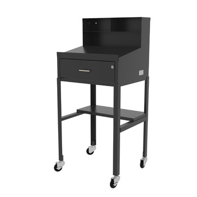 Industrial Mobile Shop Desk with Drawer, Open Base