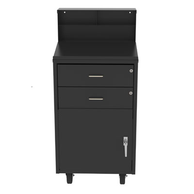 Industrial Mobile Shop Desk with Drawer, Closed Base