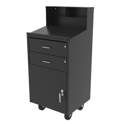 Industrial Mobile Shop Desk with Drawer, Closed Base