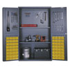 Bin & Tool Cabinet, 14ga Steel, 64 Bins, 2 Shelves