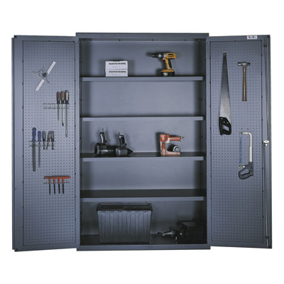 Pegboard Cabinet, 14ga Steel, 4 Shelves