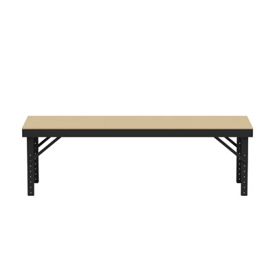 Adjustable Height, 96" Wide, 14ga Work Tables, Wood Top