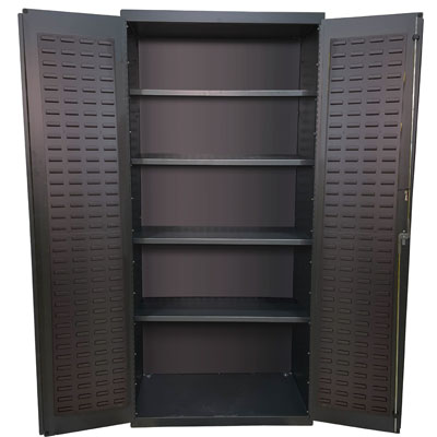 14 Gauge, 4 Shelves, Louvered Door Panels