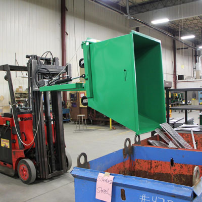 Forklift Attachment for Powered Self-Dumping System 
