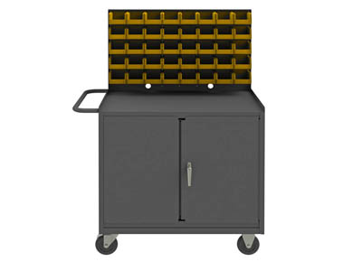Mobile Workstation w/ 32 Bins and Cabinet, 42-3/8" Wide