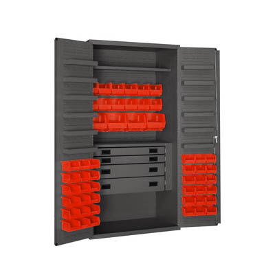 Flush Style Door, 36"W Cabinet with Drawers, Shelves, and Hook-On-Bins