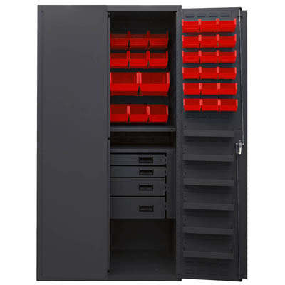 Flush Style Door, 36"W Cabinet with Drawers, Shelves, and Hook-On-Bins