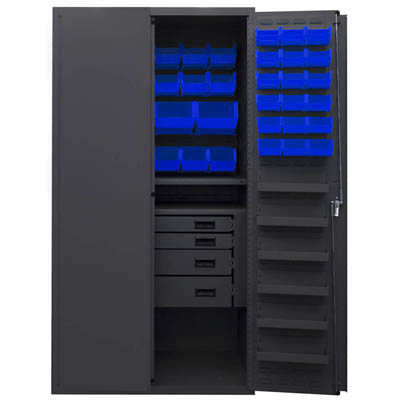 Flush Style Door, 36"W Cabinet with Drawers, Shelves, and Hook-On-Bins