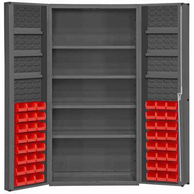 36" Wide Cabinet with 48 Bins, 4 Shelves & 6 Door Shelves, 4" Deep Box Door Style