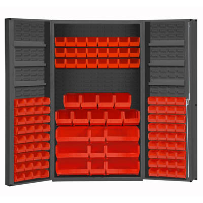 48" Wide Cabinet with 114 Bins, 6 Door Shelves, 4" Deep Box Door Style