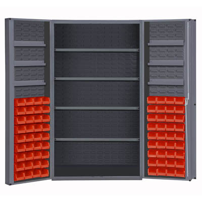 48" Wide Cabinet with 72 Bins, 4 Shelves & 6 Door Shelves, 4" Deep Box Door Style