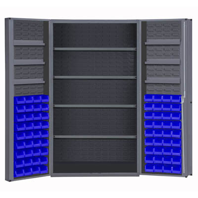 48" Wide Cabinet with 72 Bins, 4 Shelves & 6 Door Shelves, 4" Deep Box Door Style