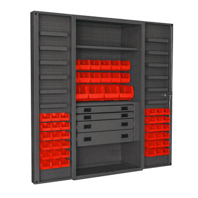 4" Deep Box Style Door, 36"W Cabinet with Drawers, Shelves, and Hook-On-Bins