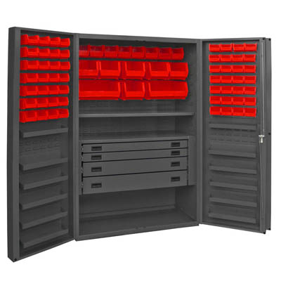 4" Deep Box Style Door, 48"W Cabinet with Drawers, Shelves, and Hook-On-Bins