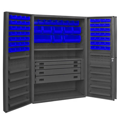 4" Deep Box Style Door, 48"W Cabinet with Drawers, Shelves, and Hook-On-Bins