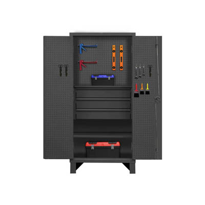 Maple Top Surface Cabinet w/ 3 Drawers & Pegboard Doors