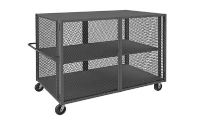HTL Series, 3 Sided Mesh Truck w/ Base Shelf, Adjustable Shelves and 2 Doors, 46"Wide
