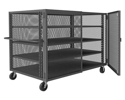 HTL Series, 3 Sided Mesh Truck w/ Base Shelf, Adjustable Shelves and 2 Doors, 46"Wide