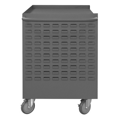 Mobile Wire Spool and Maintenance Cart w/ 5 Rods, Louvered Panel Side, Cabinet Space, and Ladder Hanger