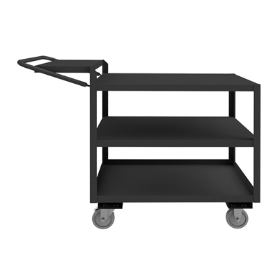 Order Picking Cart, 5" Polyurethane Cstrs, 3 Shelves, Bottom Lips Up