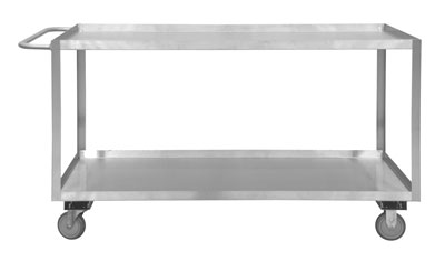 SRSC Series, Stainless Steel Stock Carts, 2 Shelves, Lips Up, 5" Polyurethane Cstrs 