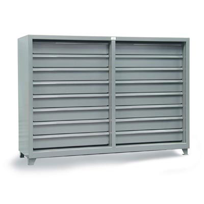 Open Industrial Cabinet With 16 Drawers