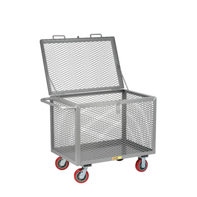 Expanded Metal Box Truck w/ 6" Non-Marking Polyurethane Casters & Hinged Lid