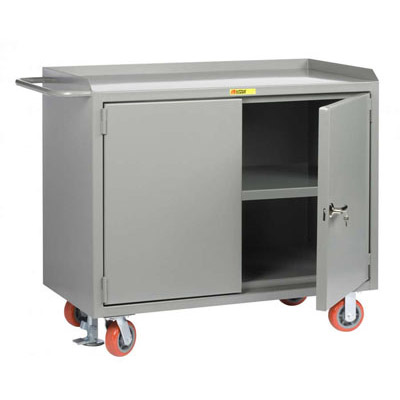 48" Wide Mobile Bench Cabinet w/ Center Shelf & Locking Doors