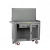 48' Wide Mobile Bench Cabinet w/ Clearview Doors, Heavy Duty Drawer & Louvered Panel