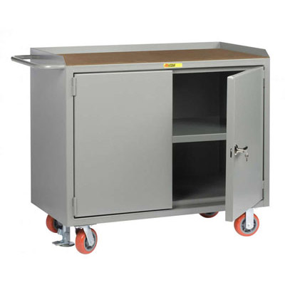 48" Wide Mobile Bench Cabinet w/ Center Shelf & Locking Doors