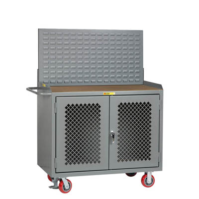 48" Wide Mobile Bench Cabinet w/ Clearview Doors, Floor Lock, & Louvered Panel