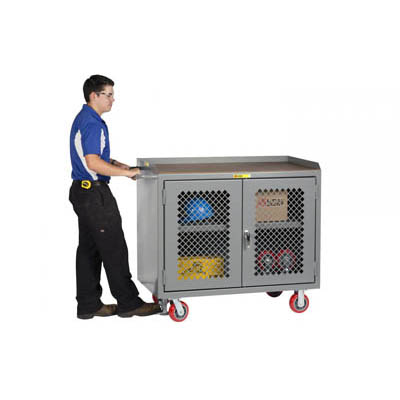 48" Wide Mobile Bench Cabinet w/ Full Center Shelf & Clearview Doors