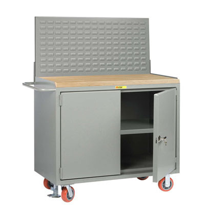 48" Wide Mobile Bench Cabinet w/ Center Shelf & Locking Doors