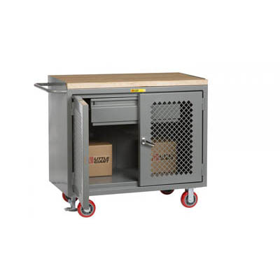 36" Wide Mobile Bench Cabinet w/ Clearview Doors & Heavy Duty Drawer