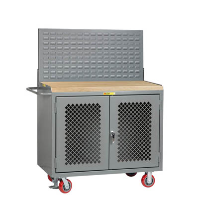 48" Wide Mobile Bench Cabinet w/ Clearview Doors, Floor Lock, & Louvered Panel