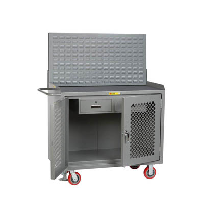 36" Wide Mobile Bench Cabinet w/ Clearview Doors & Heavy Duty Drawer